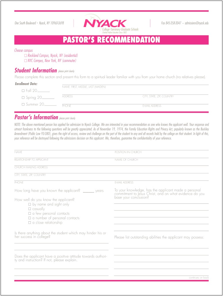 Template For Layout Of Graduate Entry Recommendation Letter