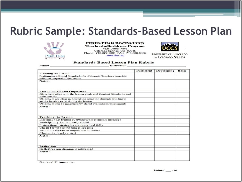 Template For Lesson Plan Assessment Rubric