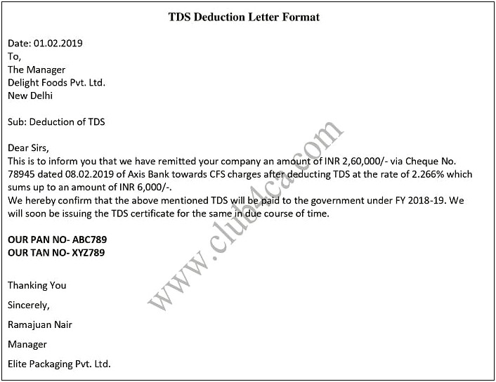 Template For Letter Nondeductible Portion Of Dues