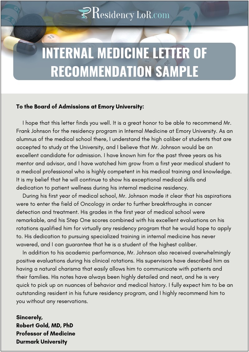 Template For Letter Of Recommendation For Residency