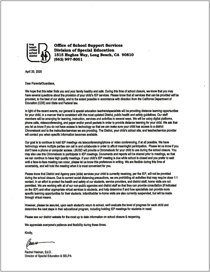 Template For Letter Requesting Student Evaluation For Iep