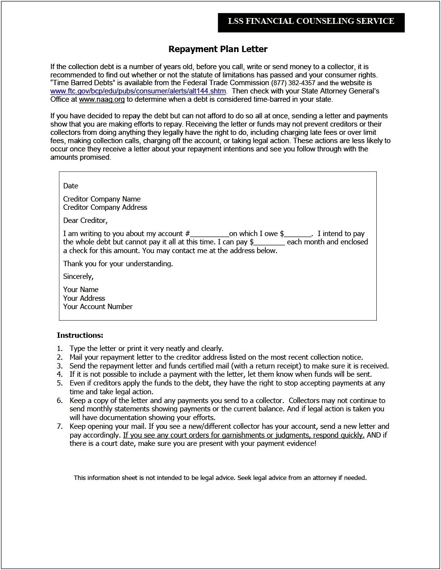 Template For Letter To Creditor Fo Payment Plan