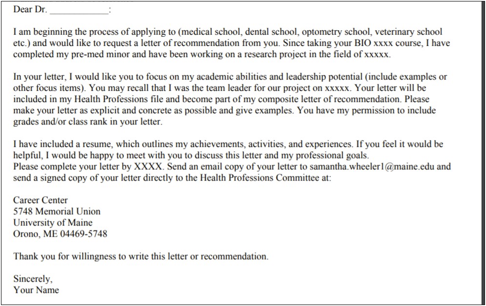 Template For Med School Application Letter Of Rec