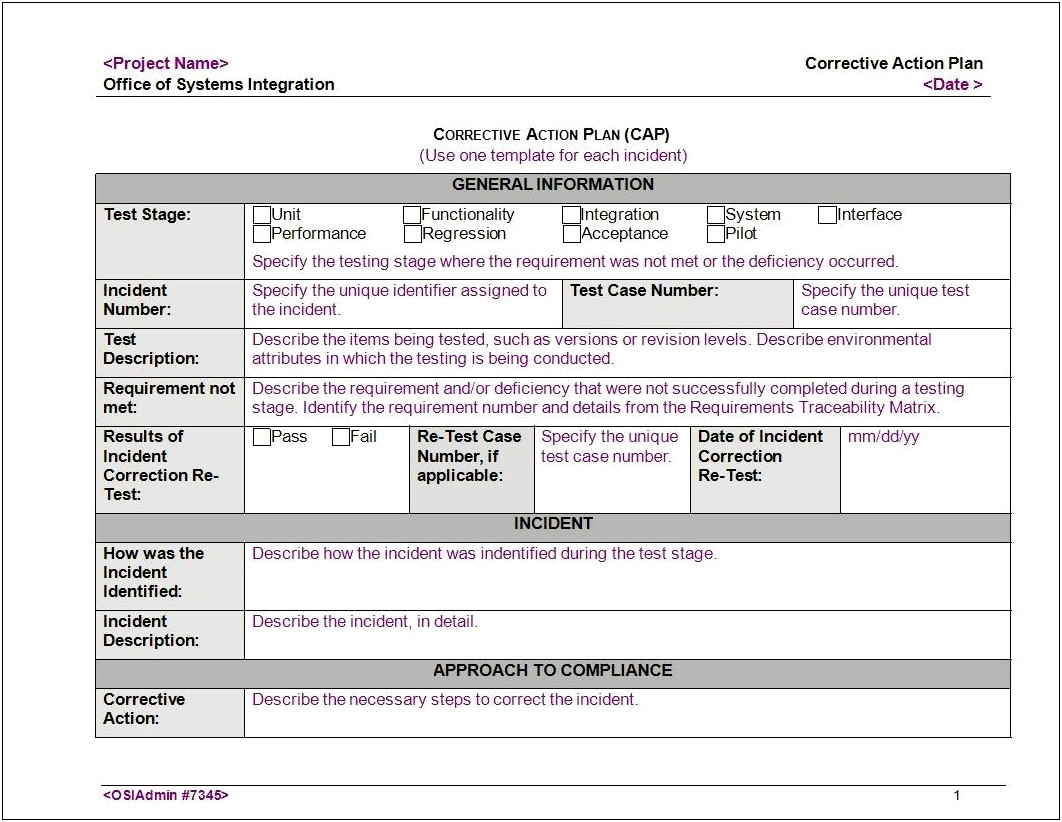 Template For Plan Of Care Correction Deficiency