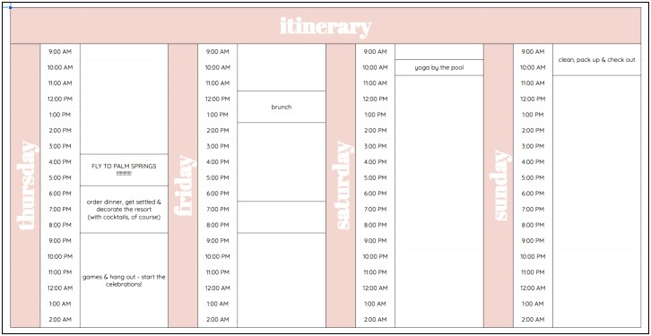 Template For Planning A Bachelorette Party