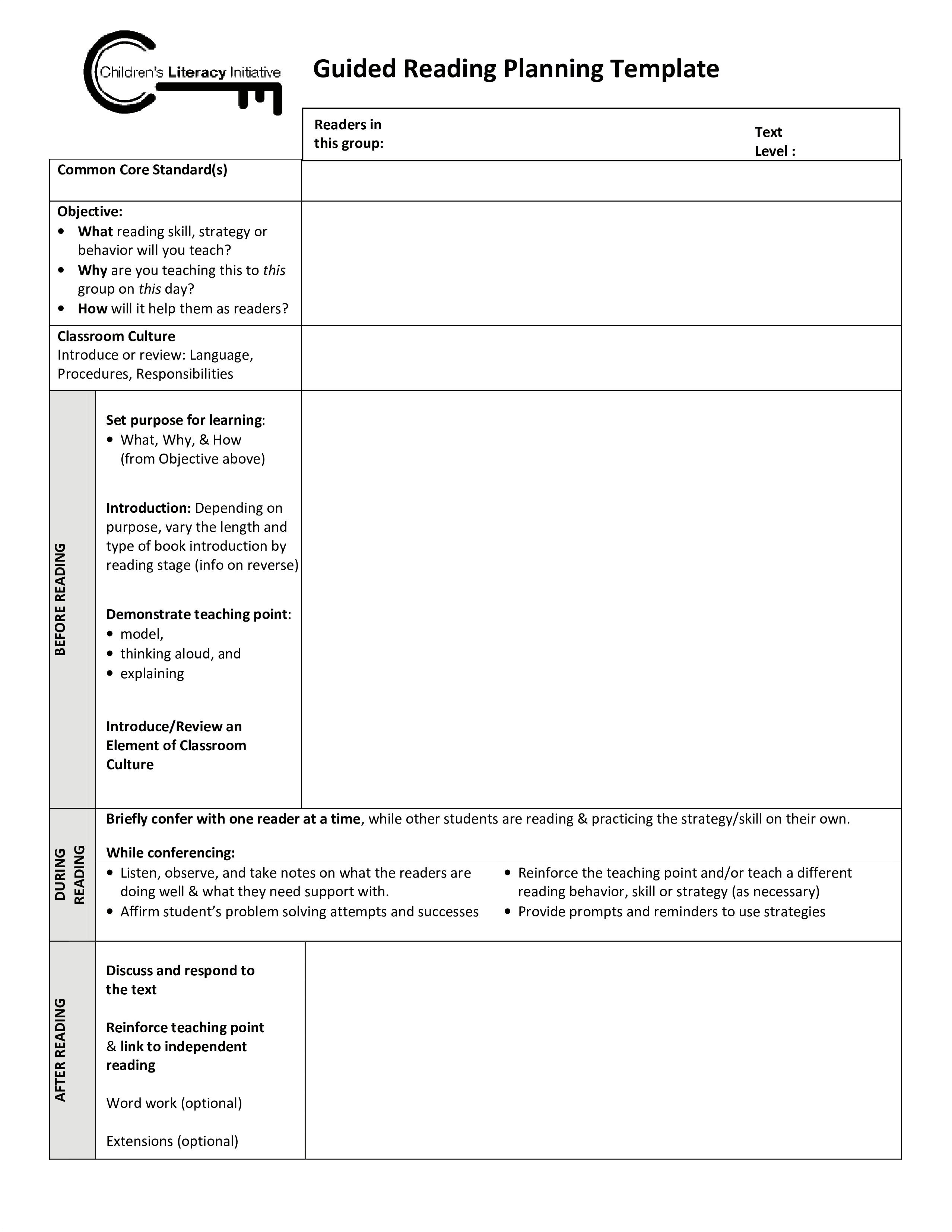 Template For Read Aloud Lesson Plan