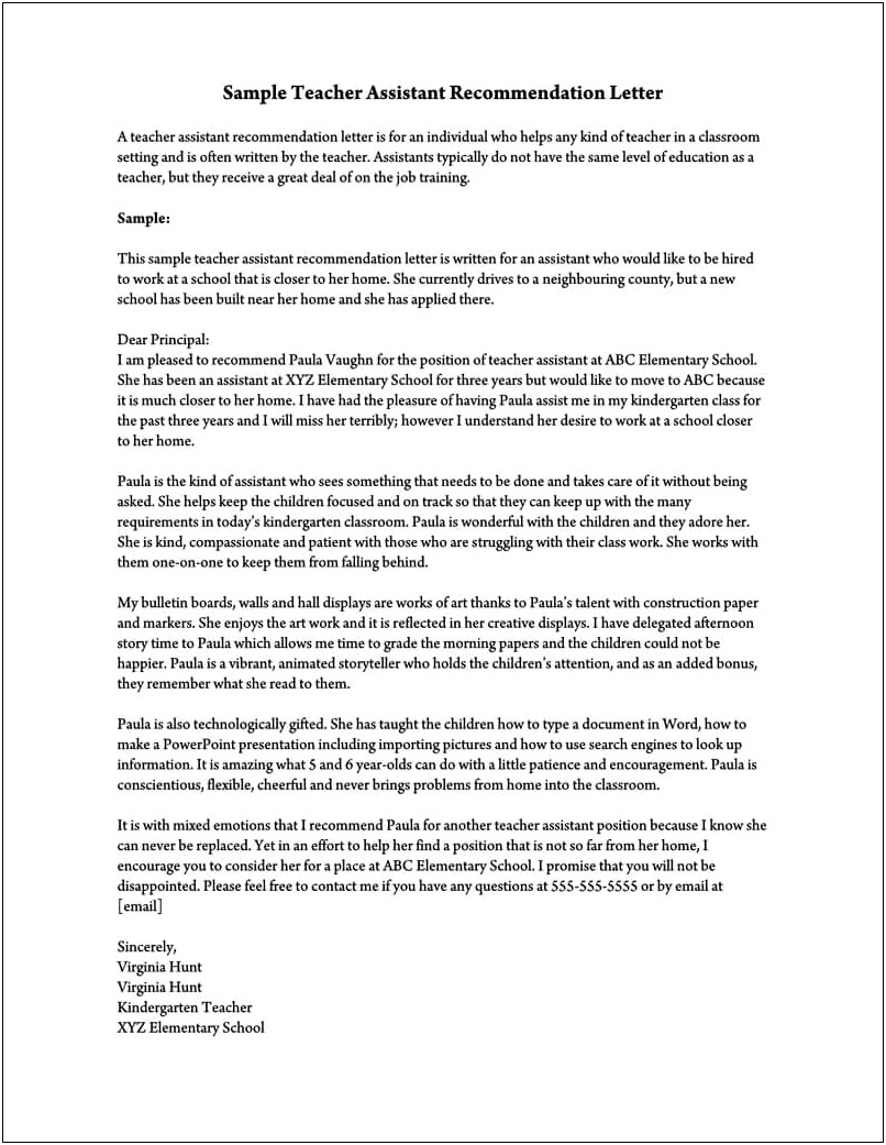 Template For Recommendation Letter For Special Education Teacher