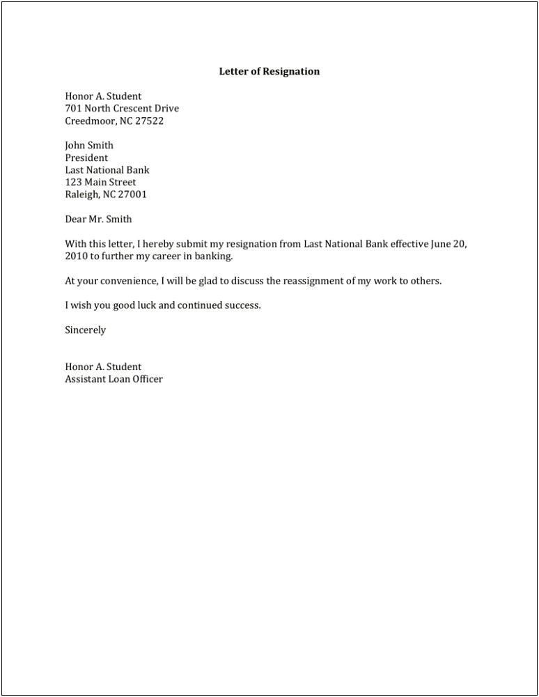 Template For Resignation Letter To Insurance Company