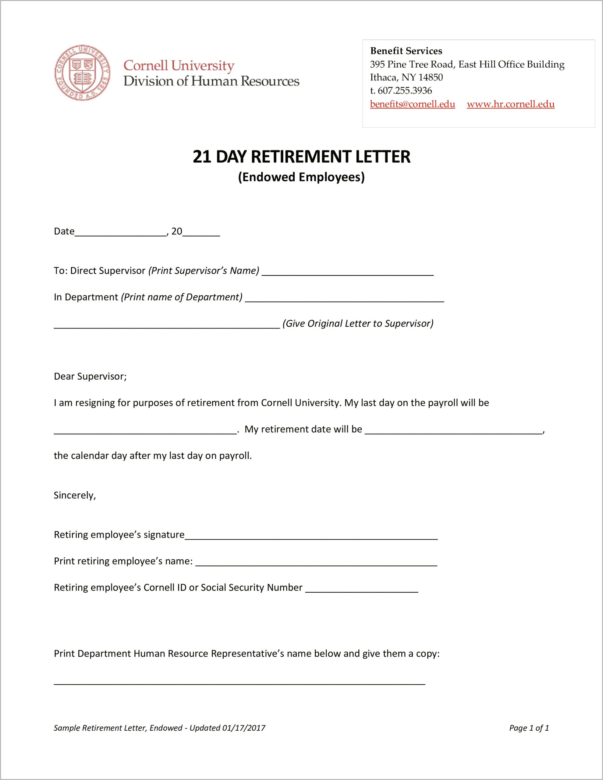 Template For Retirement Letter To Employer