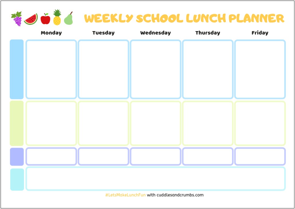 Template For School Lunch Menu Planning