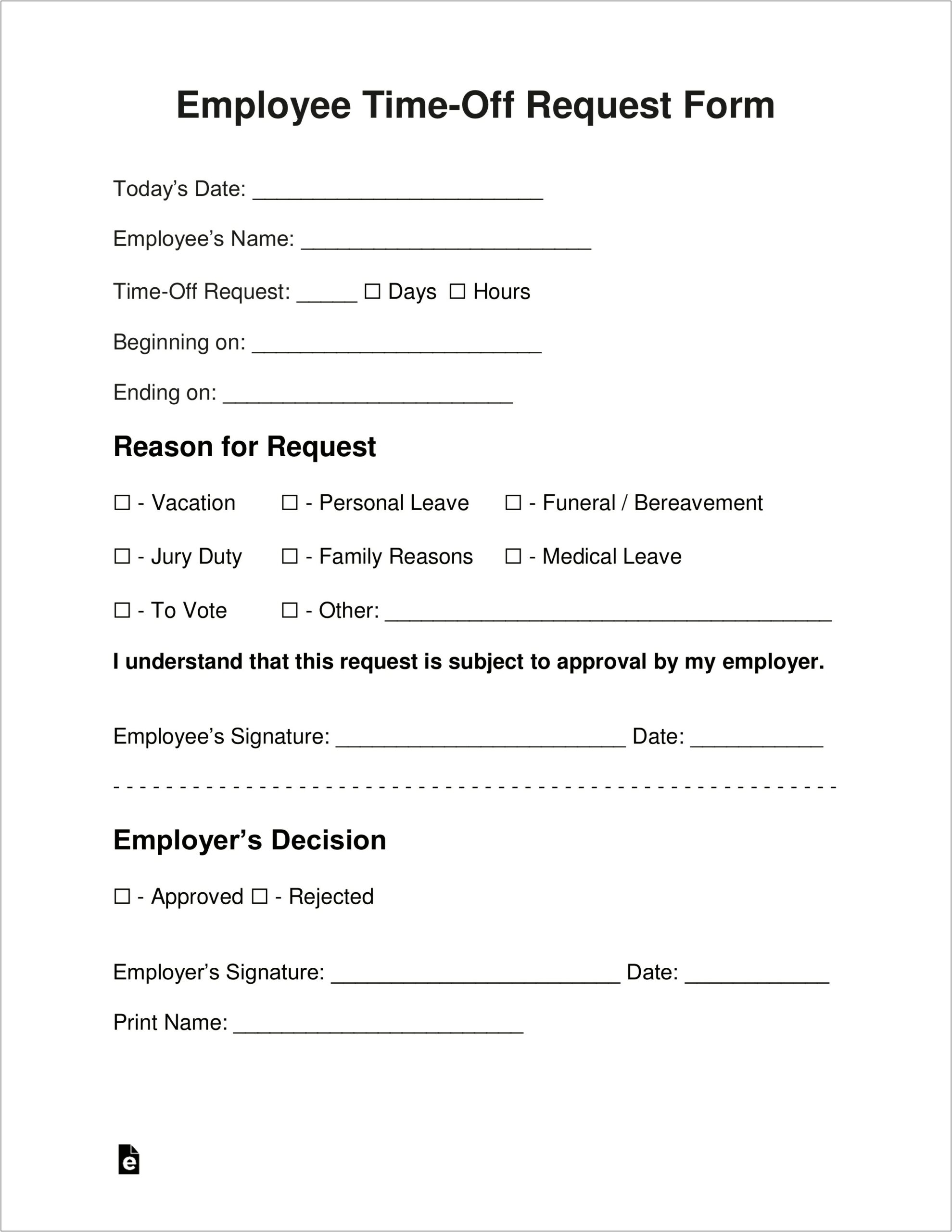 Template For Time Off Request Word