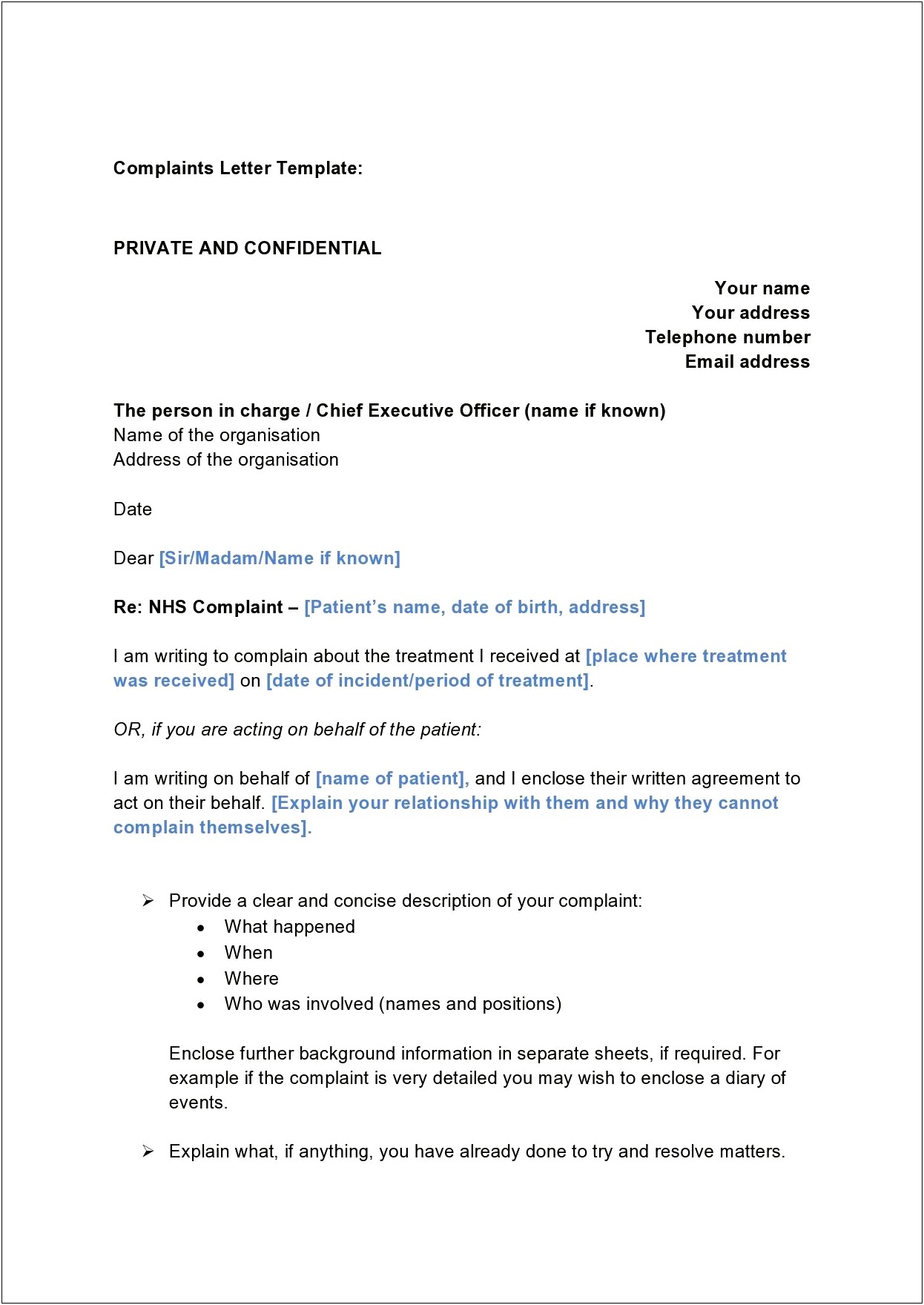 Template For Writing A Letter Of Complaint