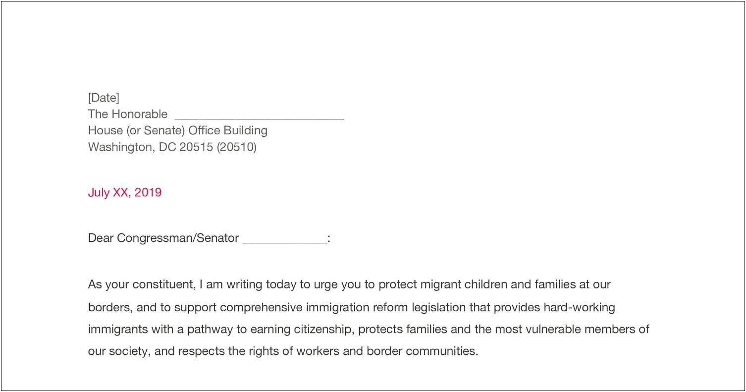 Template For Writing Letter To Congressman