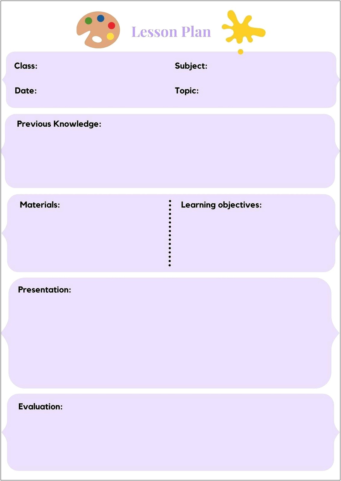 Template For Yearly Art Teacher Unit Plan