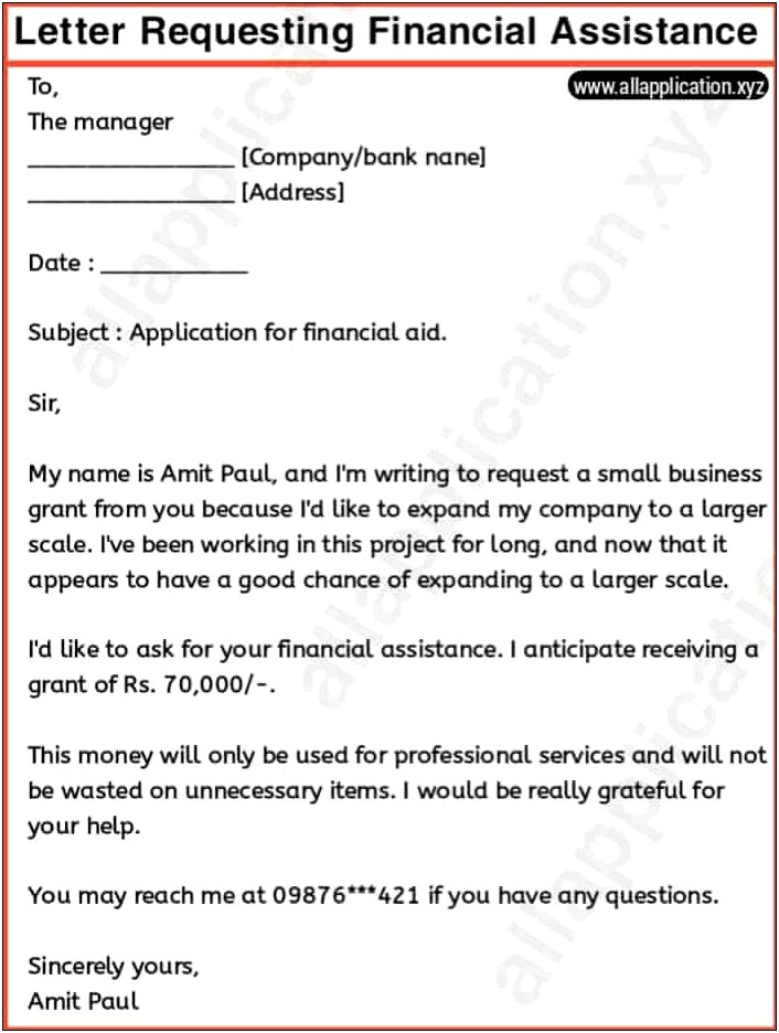 Template Letter Asking For Financial Help