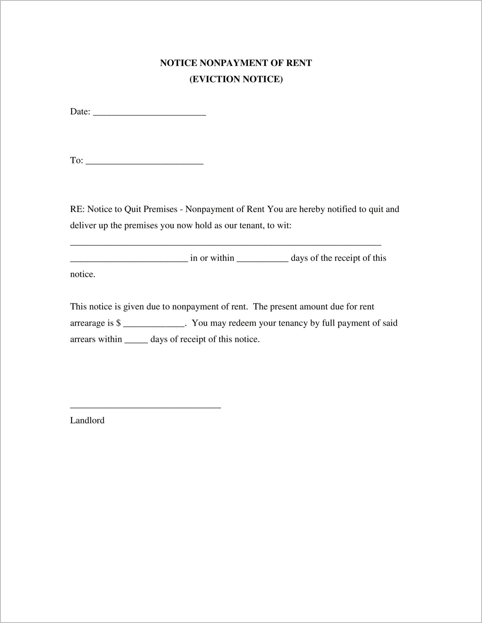 Template Letter For 30 Day Notice To Landlord