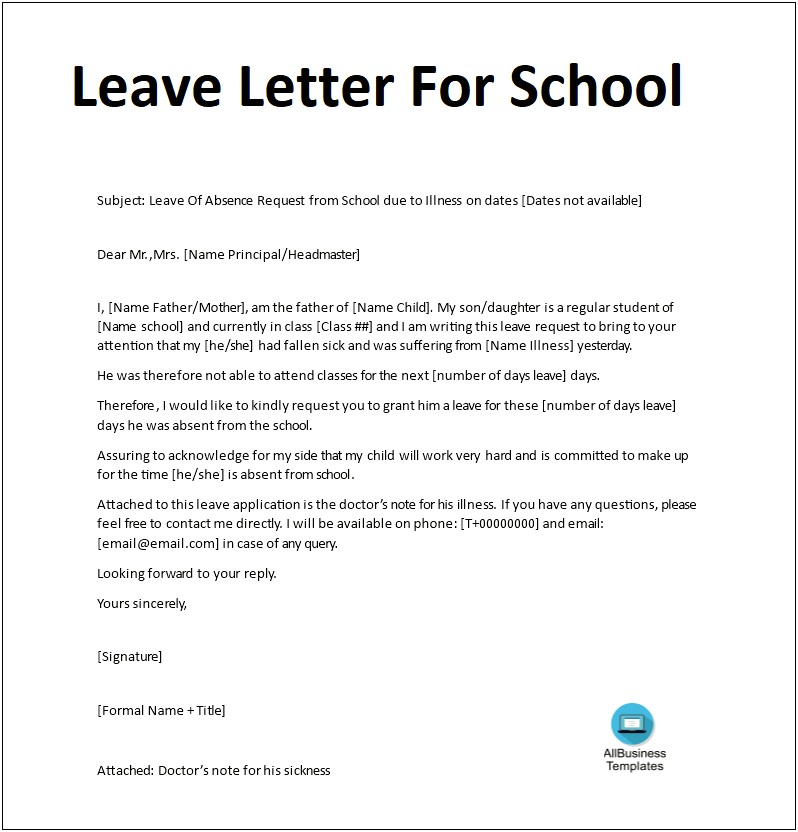 Template Letter For Child Missing School