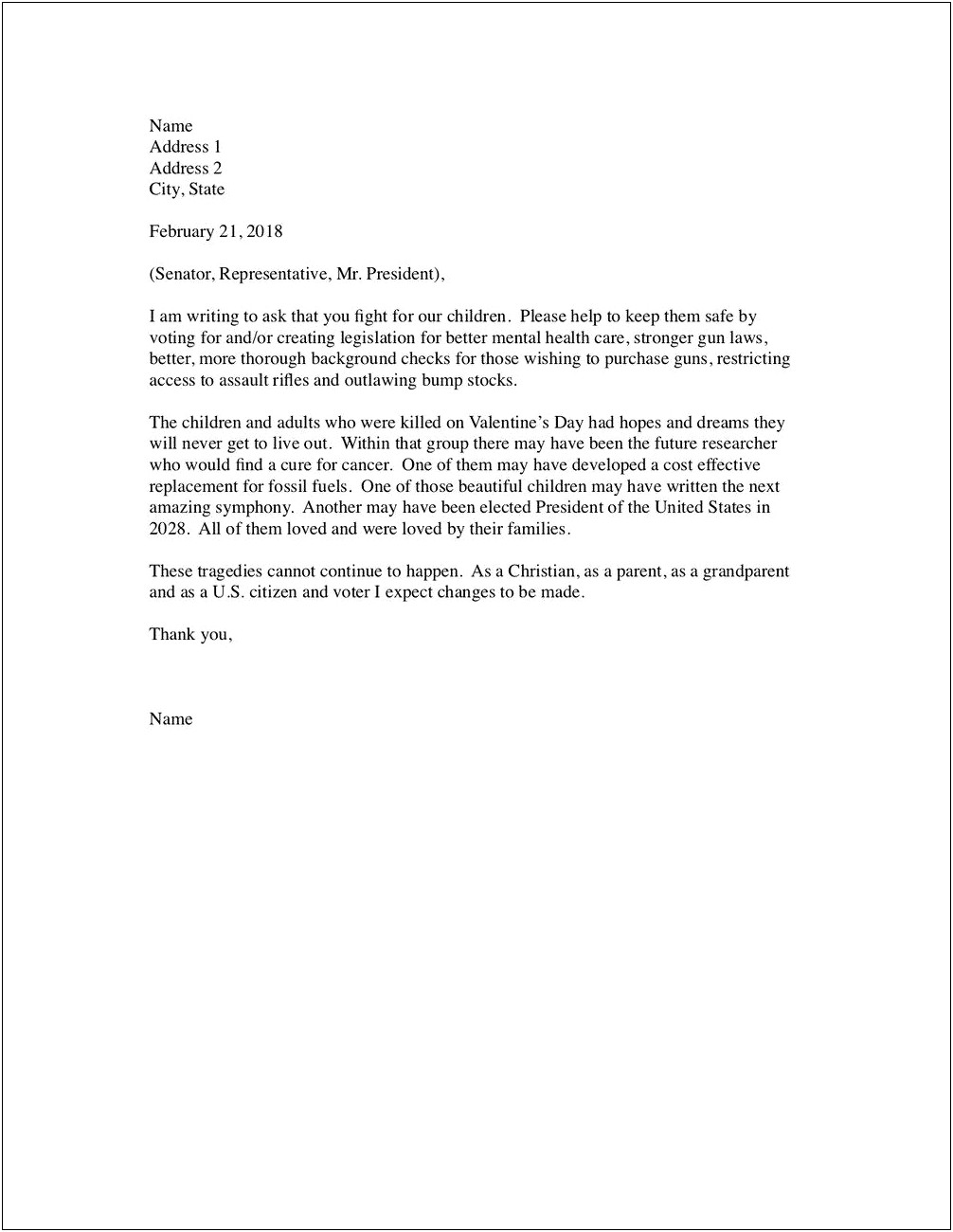 Template Letter For Writing To Senator