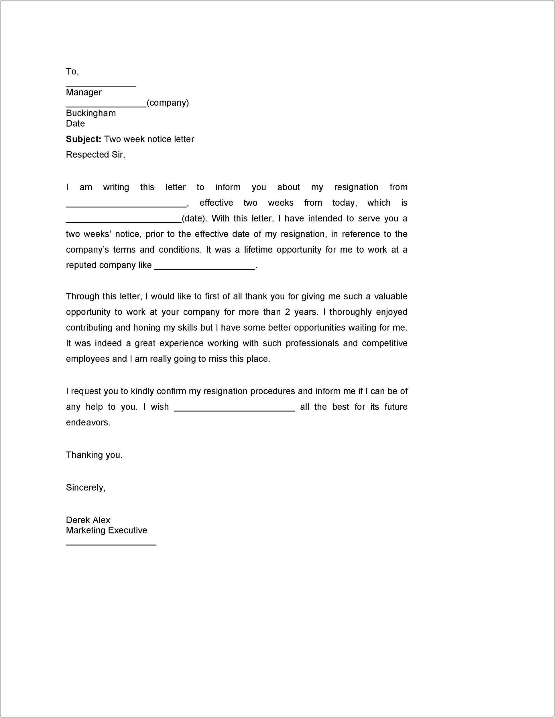 Template Letter Giving Notice To Employer