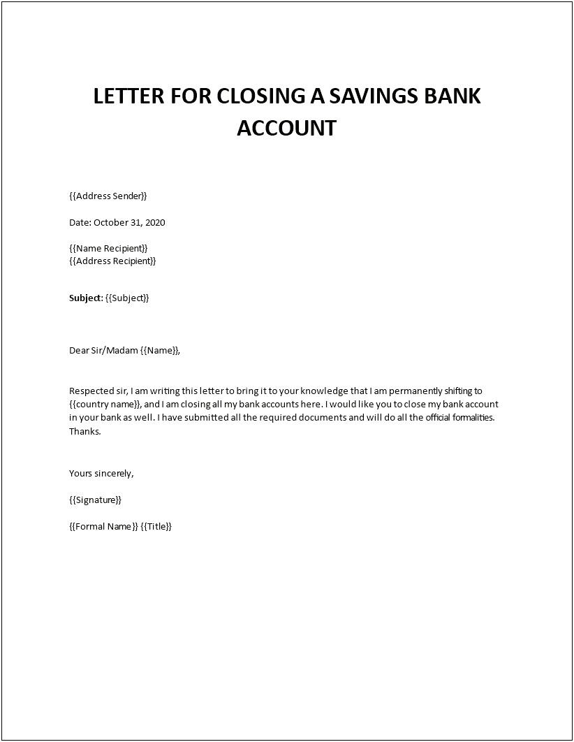 Template Letter Of Closing Bank Account