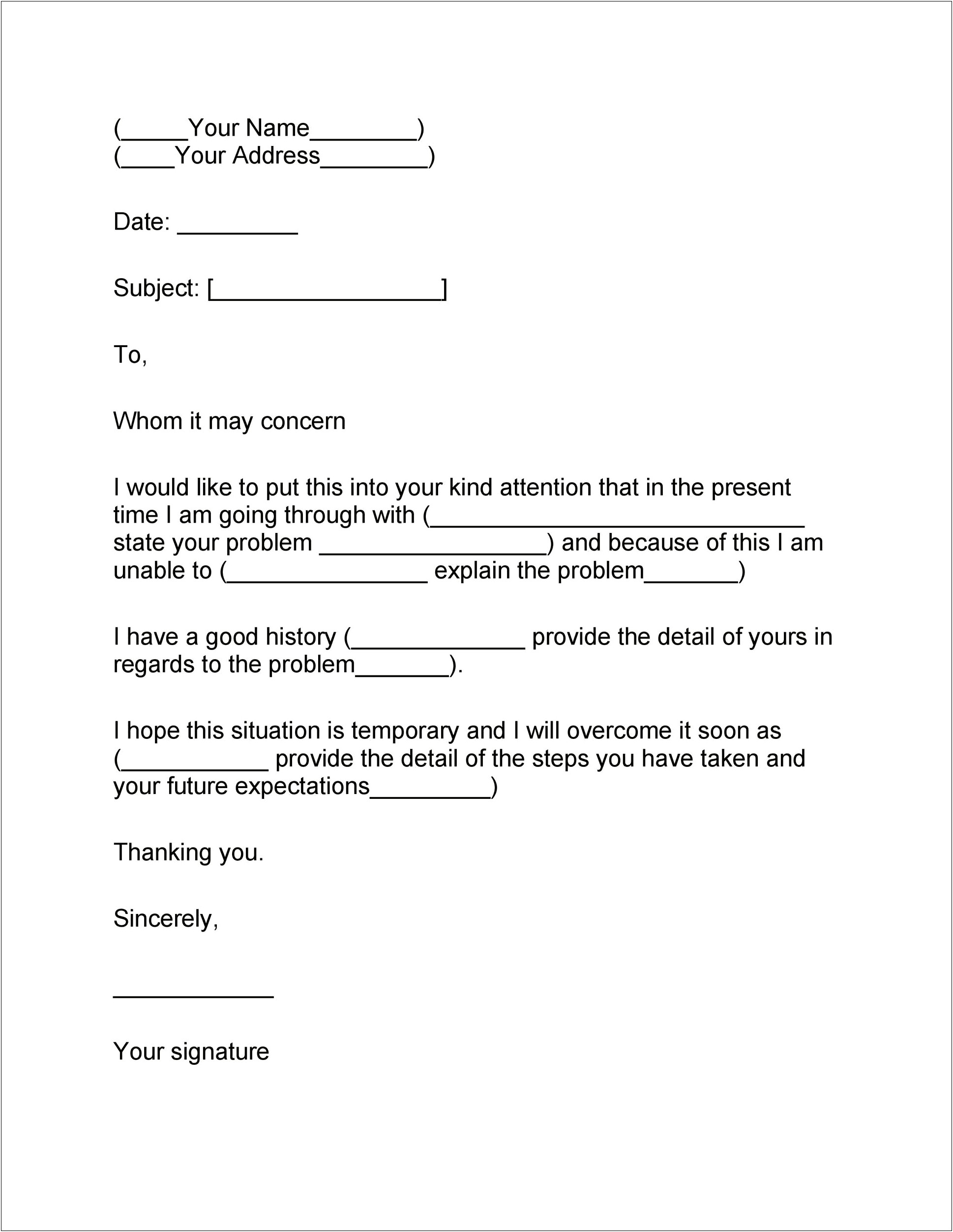 Template Letter Of Explnation To Lender