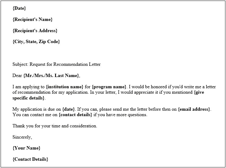 Template Letter Of Recommendation For College Admission