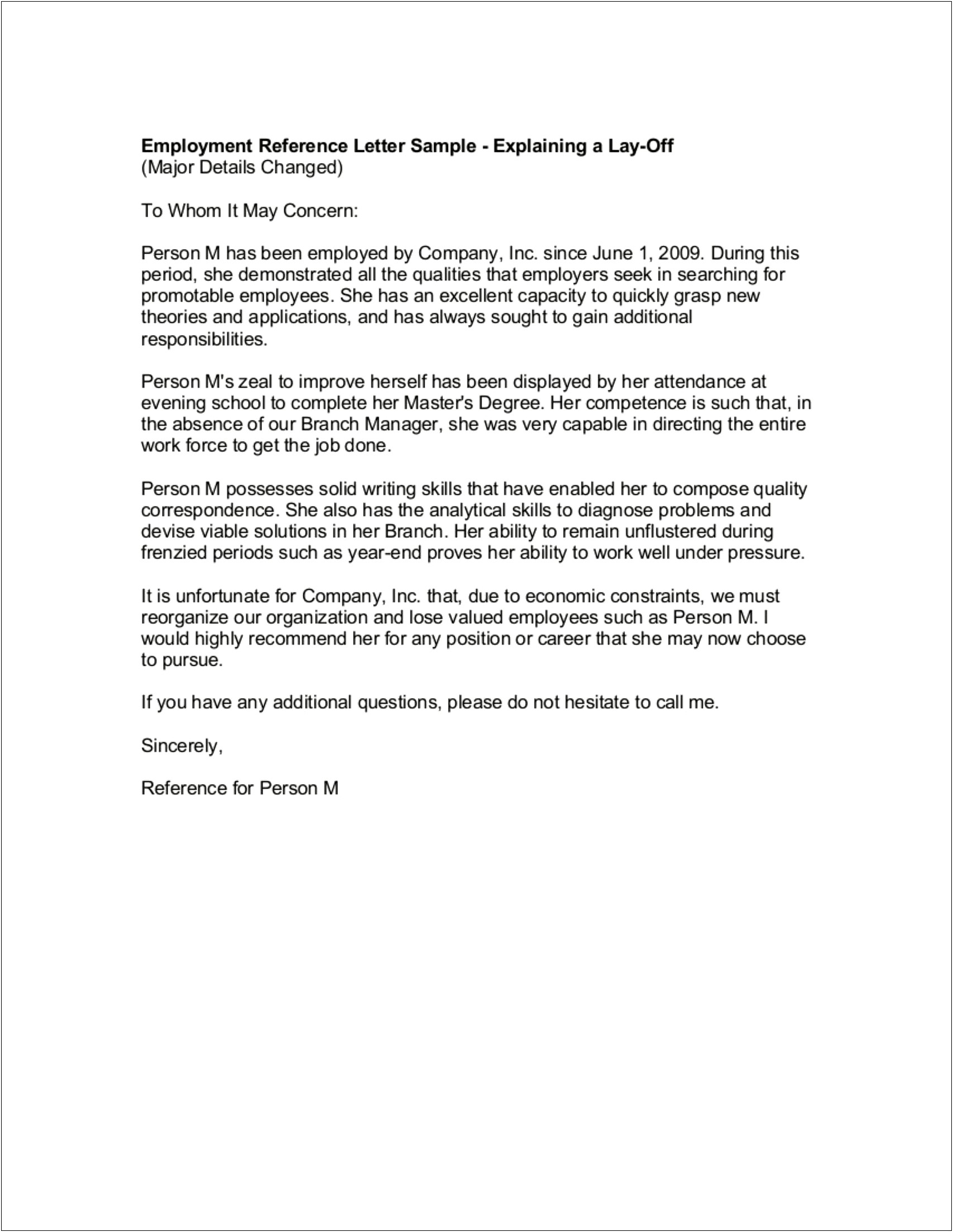 Template Letter Of Recommendation From Employer