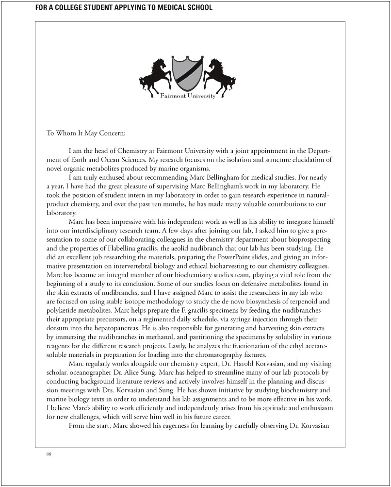 Template Letter Of Recommendation Medical School