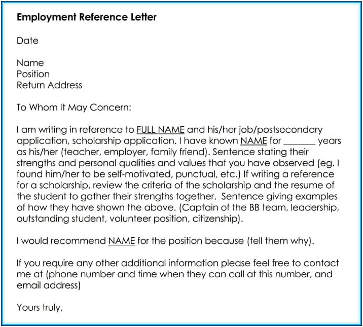 Template Letter Of Reference From Employer