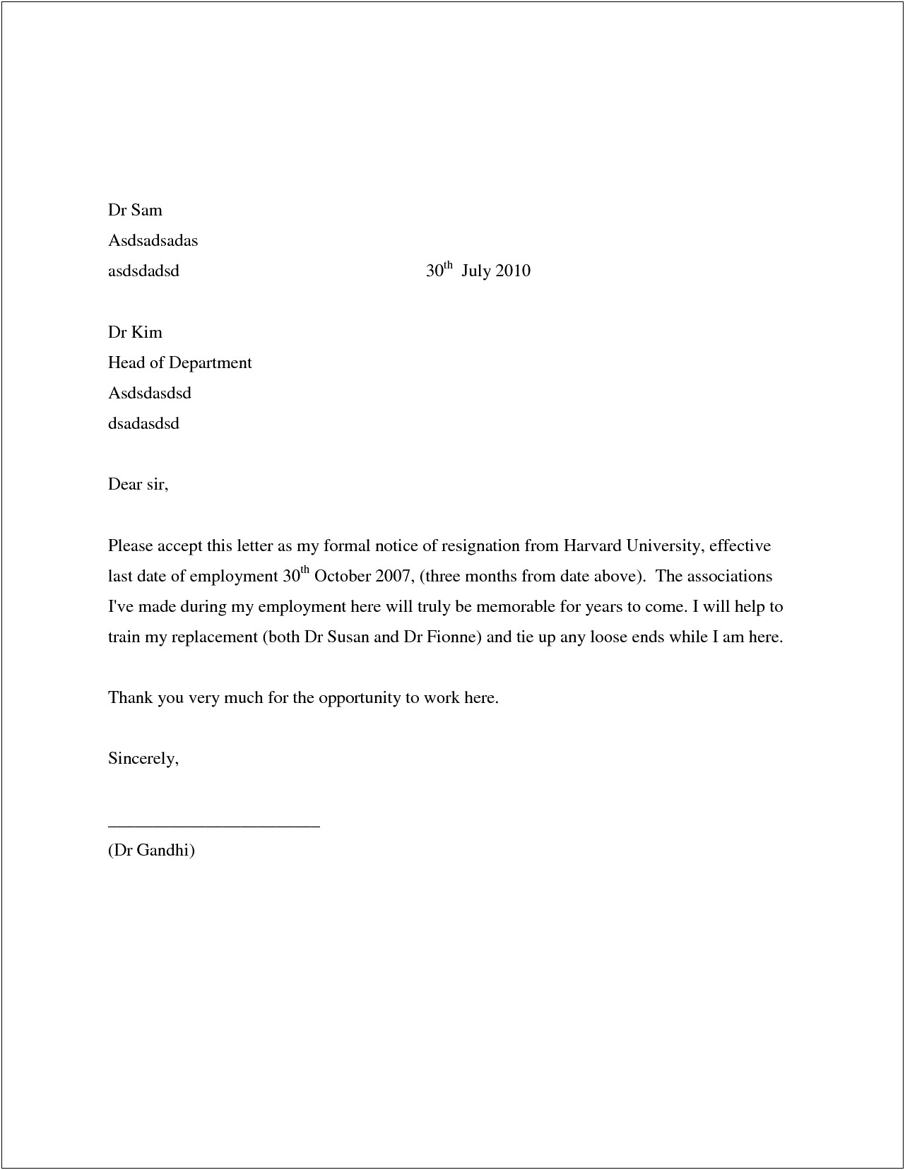 Template Letter Of Resignation For Veterinary School