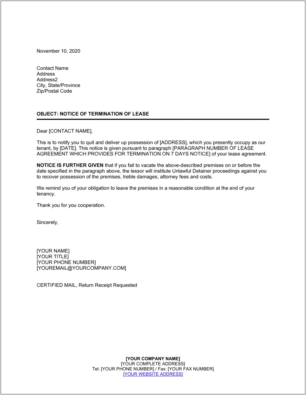 Template Letter Of Termination Of Tenancy Agreement