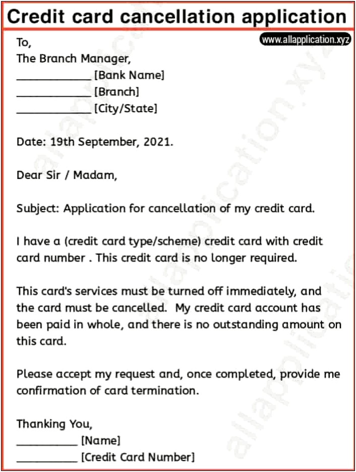 Template Letter To Cancel A Credit Card