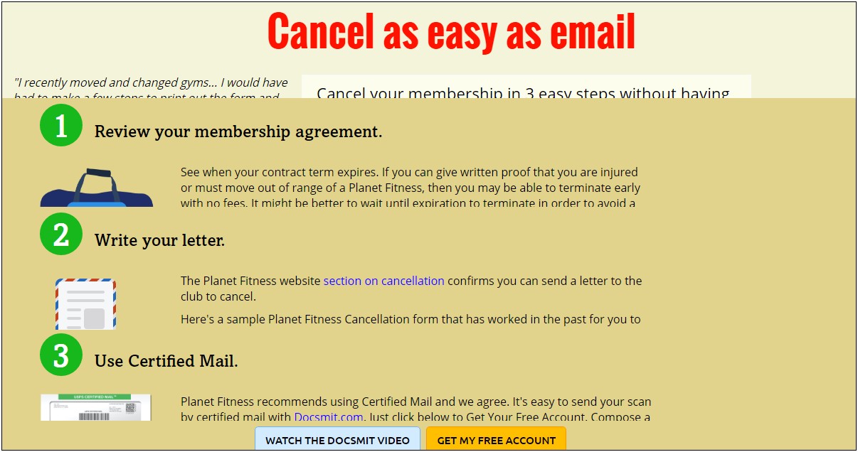 Template Letter To Cancel Planet Fitness
