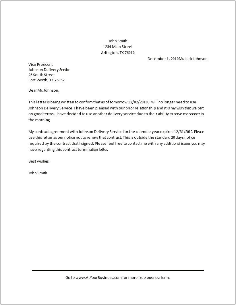 Template Letter To Cancel Service Contract