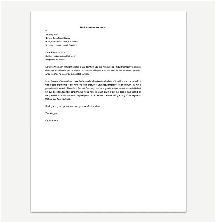 Template Letter To Close Business Word Doc