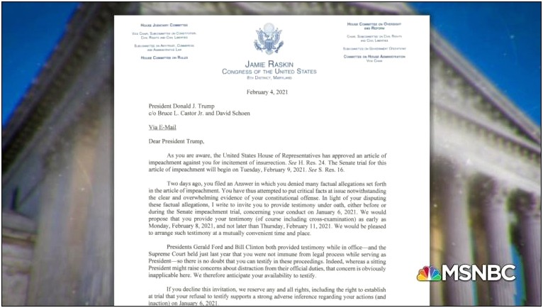 Template Letter To Congressman About Impeachment