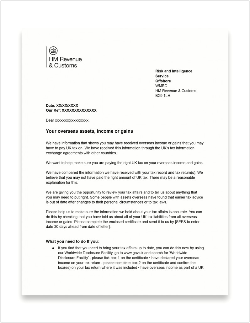 Template Letter To Hmrc To Amend Tax Return