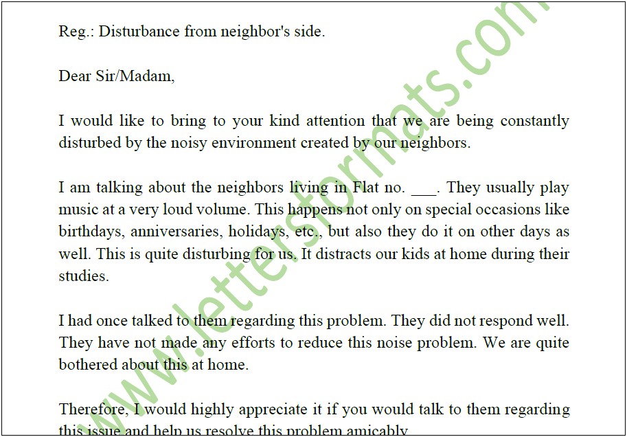 Template Letter To Inform Neighbours Of Noise