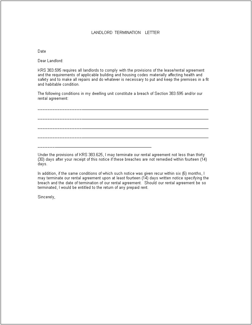 Template Letter To Landlord For Repairs