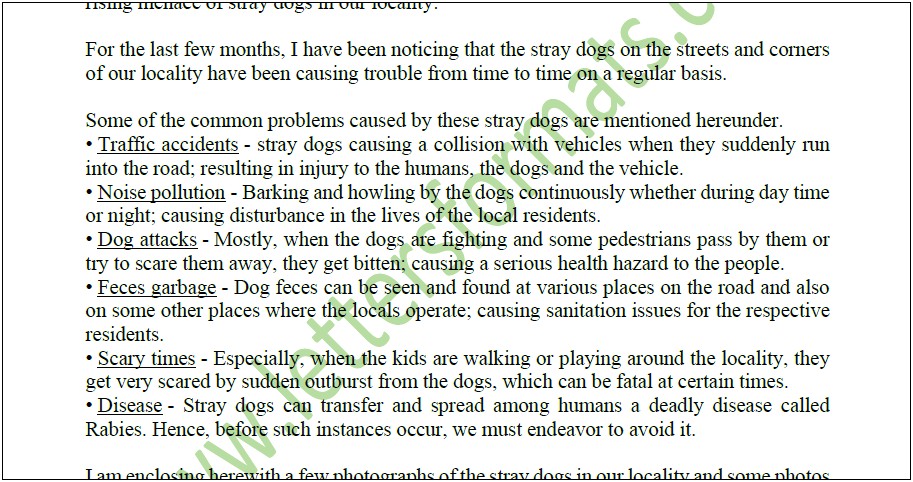 Template Letter To Resident Regarding Dog Barking