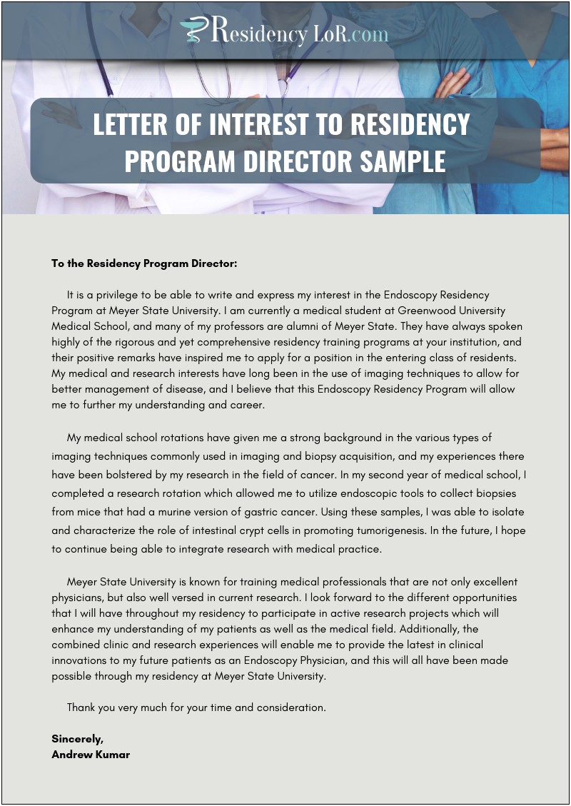 Template Letter To Send To Program Director Residency