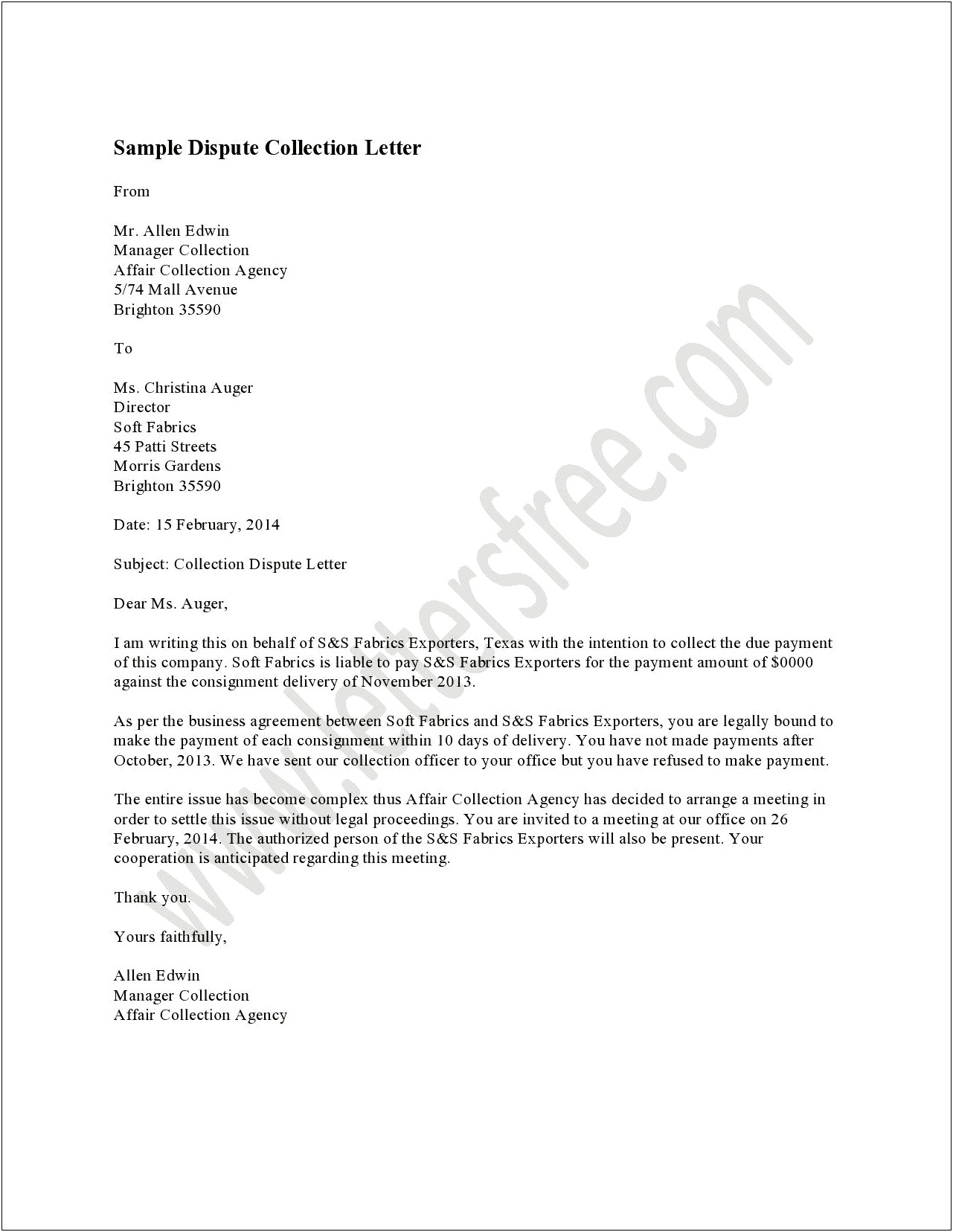 Template Letter To Stop Debt Collectors