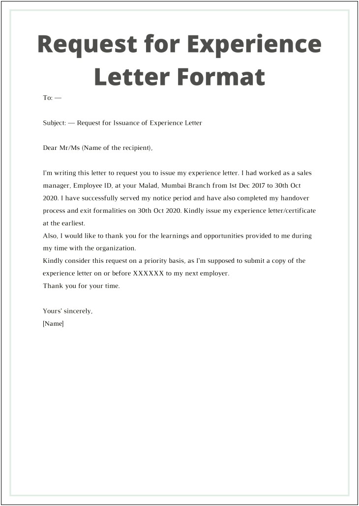 Template Letter To Validate Experience Of An Employee