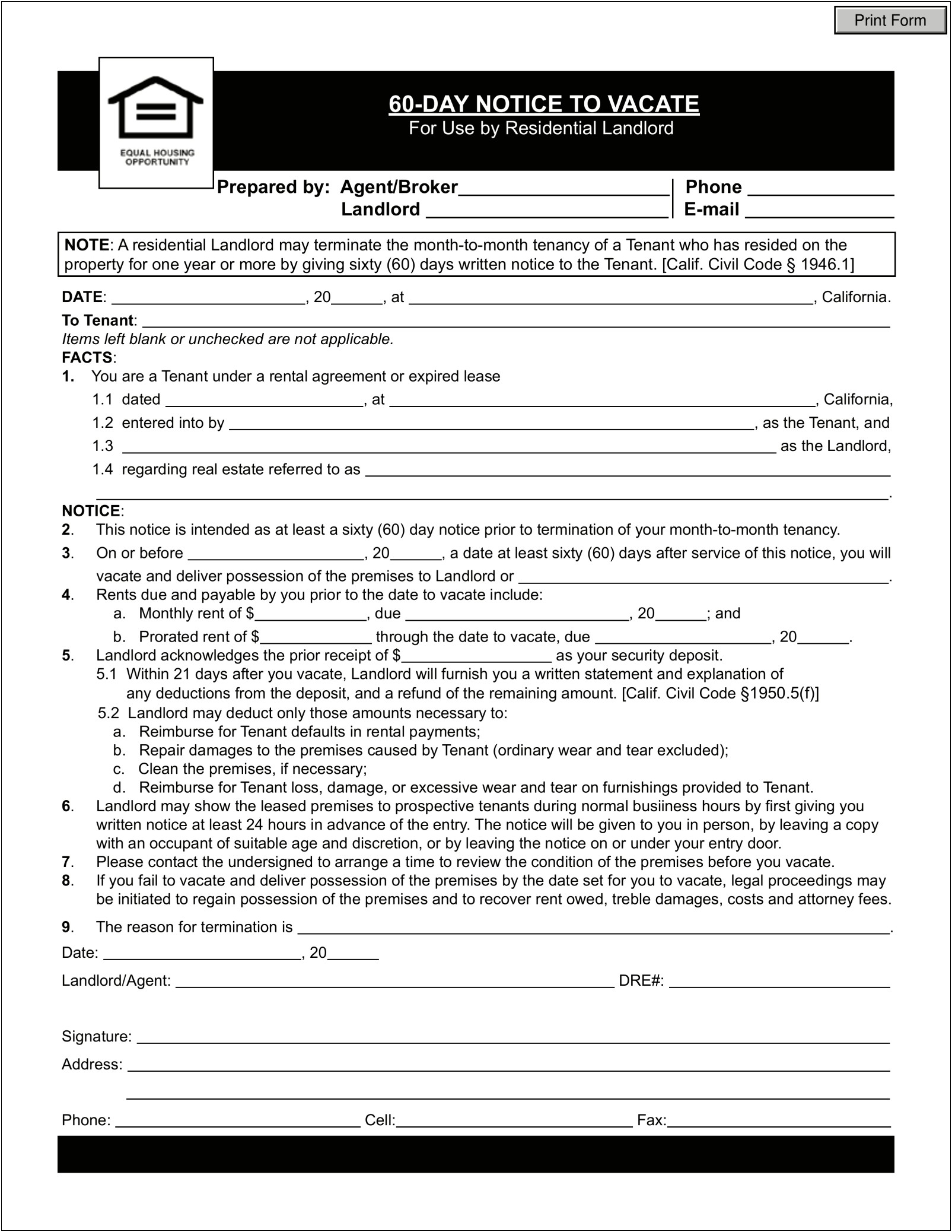 Template Letter Written Notice Of Lease Termination