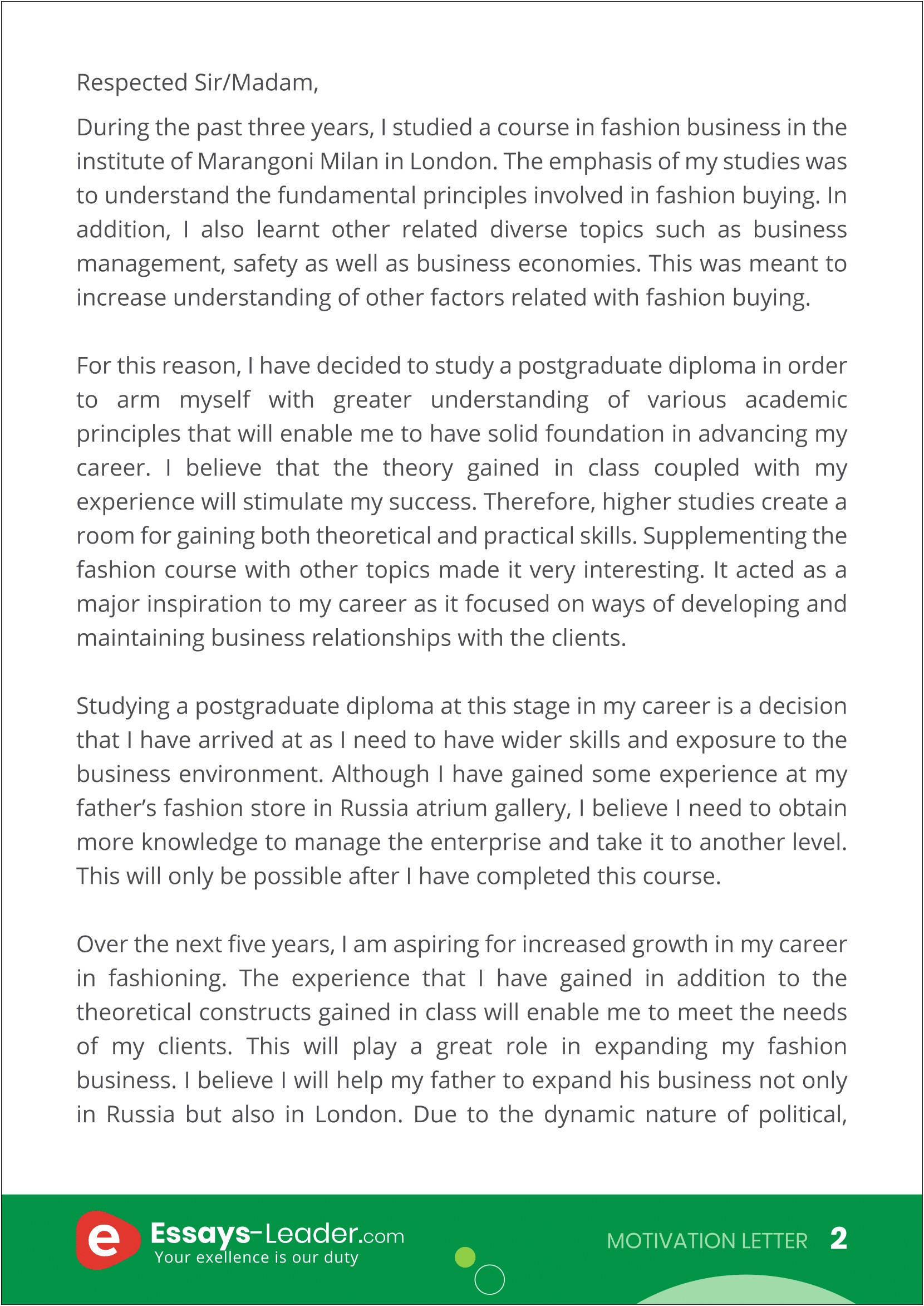 Template Motivation Letter For Masters Degree