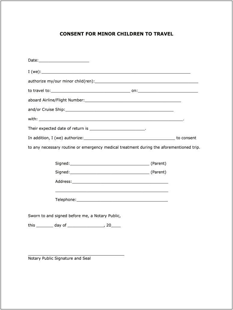 Template Notarized Letter Child Spend Summer