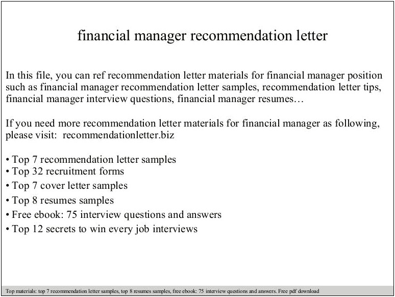 Template Of A Recommendation Letter Finance