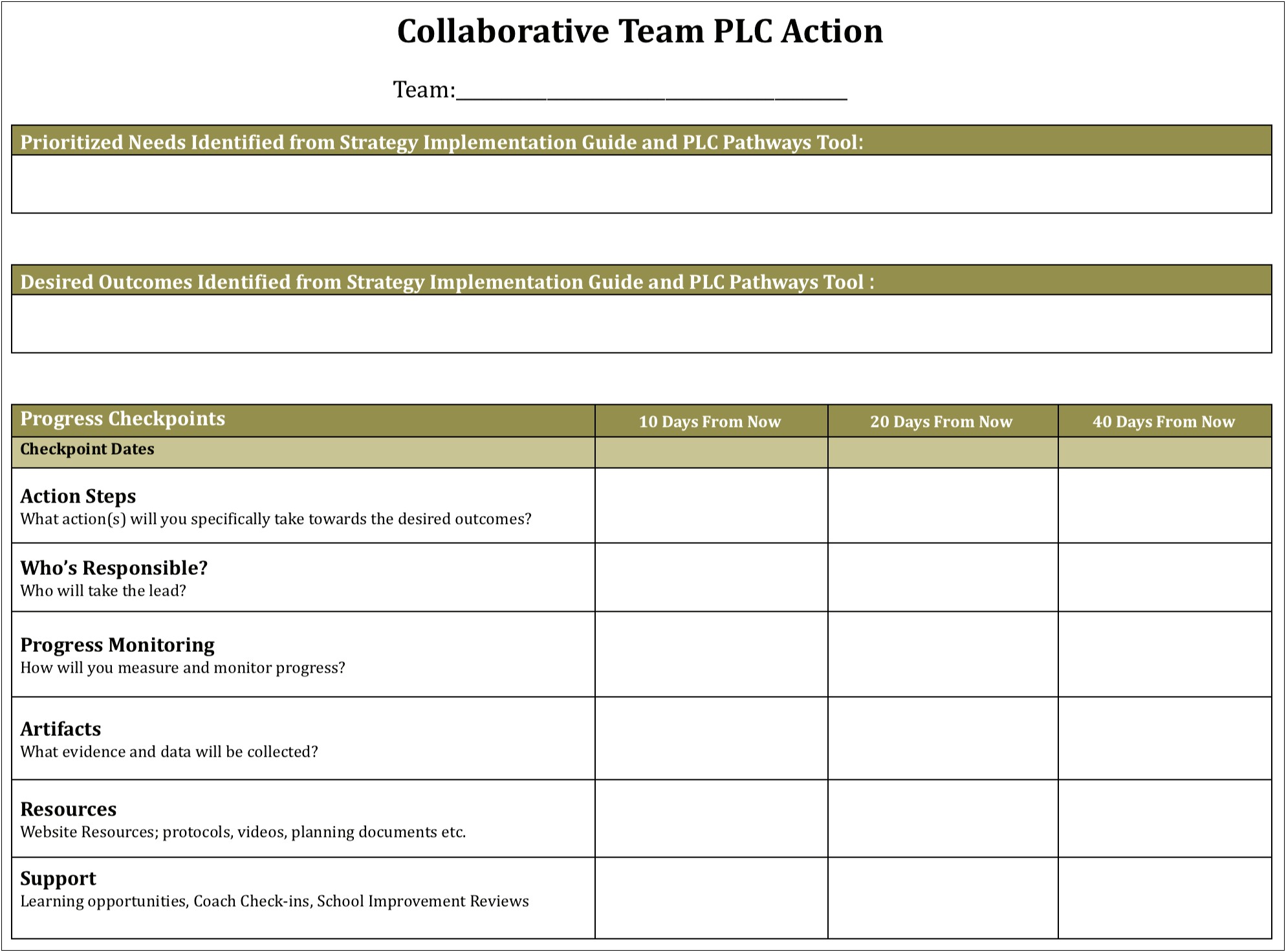 Template Of Action Plan From Teachers Coach