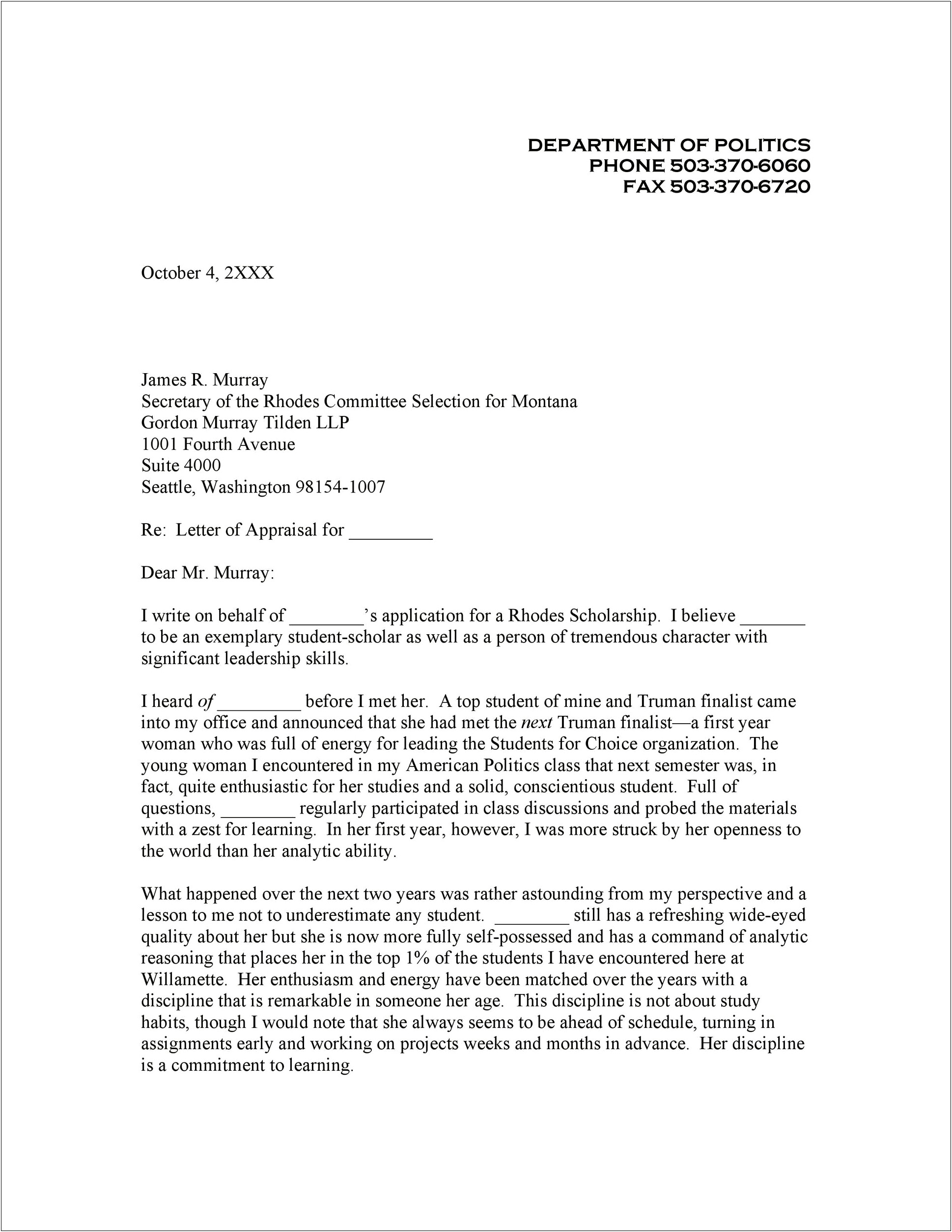 Template Of Leadership Letter Of Recommendation For Student