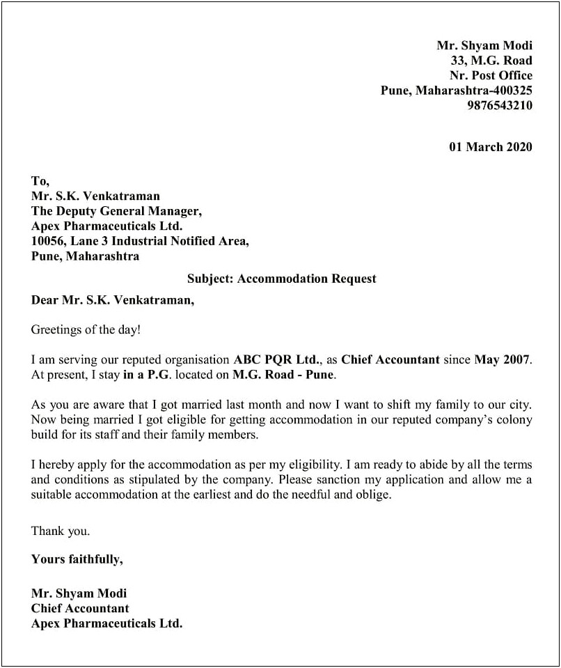 Template Of Proof Of Accommodation Letter